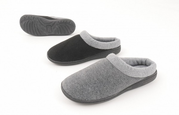 Herren Hausschuhe Pantoffel feste Sohle Vlies Größe 40-45 Grau und Schwarz Neu