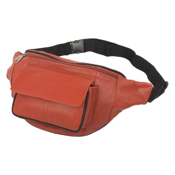 Bauchtasche aus Leder Hauptfach Rückfach Fronttasche Klettverschluss Bauchgurt