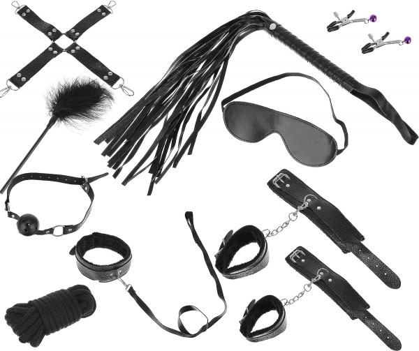 Bondage Set 12-teilig BDSM Fesselset Peitsche Halsband Handschellen Sexspielzeug