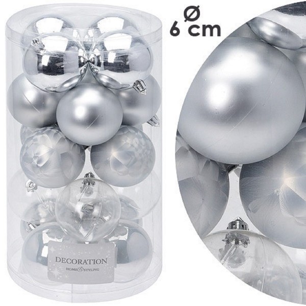 Christbaumkugeln Kugeln Kunststoff, d= 6 cm, Silber Matt/Glänzend, 20er Neu