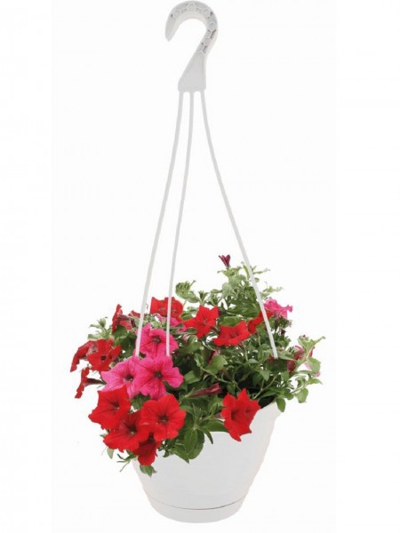 Blumenampel Blumentopf mit Aufhänger Weiß Durchmesser 26 cm